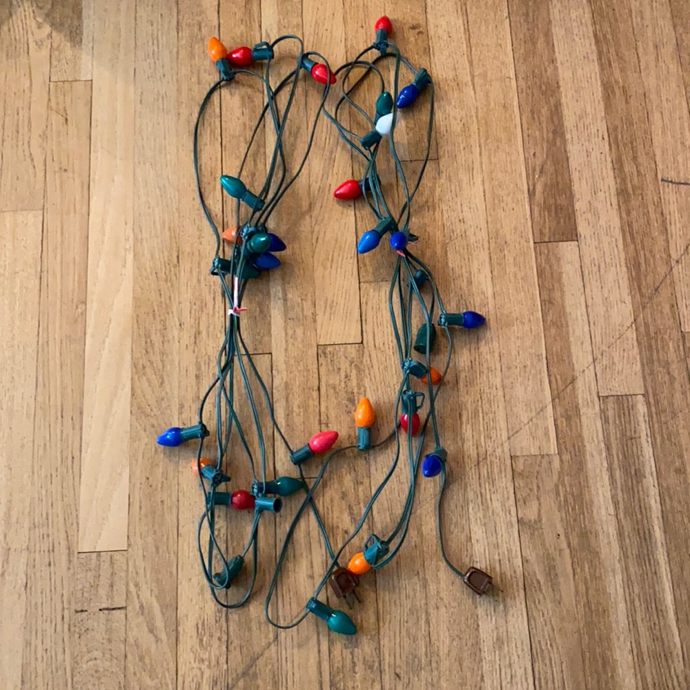 Two strings of Christmas lights.